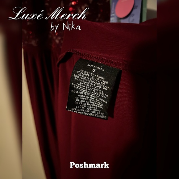 Morgan & Co Sequined Halter Maxi Formal Mermaid Dress - Color Merlot/Nude Size 5 - Picture 9 of 10